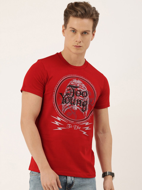 

QUANCIOUS Men Red Printed Round Neck Organic Cotton Sustainable T-shirt