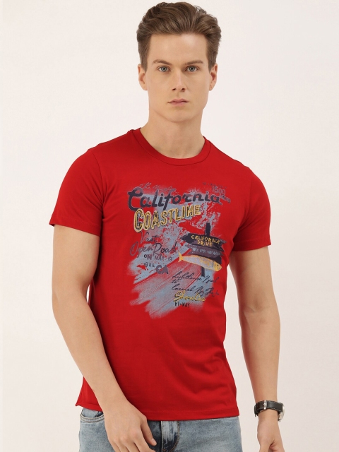 

QUANCIOUS Men Red Printed Round Neck Organic Cotton Sustainable T-shirt