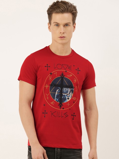 

QUANCIOUS Men Red Printed Round Neck Organic Cotton Sustainable T-shirt