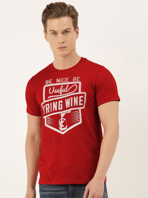 

QUANCIOUS Men Red Printed Round Neck Organic Cotton Sustainable T-shirt