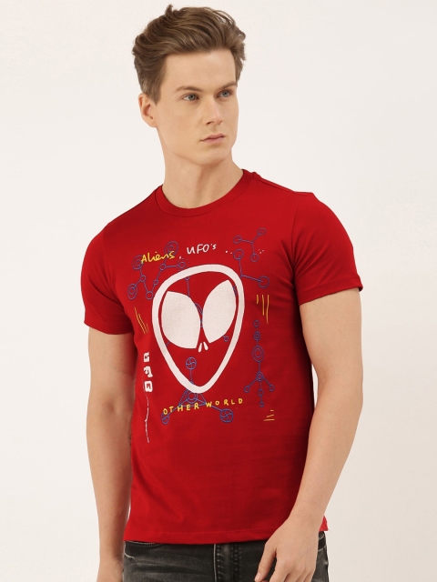 

QUANCIOUS Men Red Printed Round Neck Sustainable T-shirt