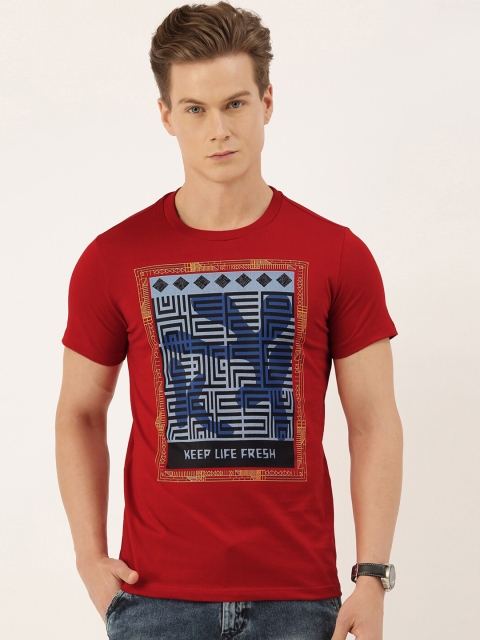

QUANCIOUS Men Red Solid Round Neck Sustainable T-shirt