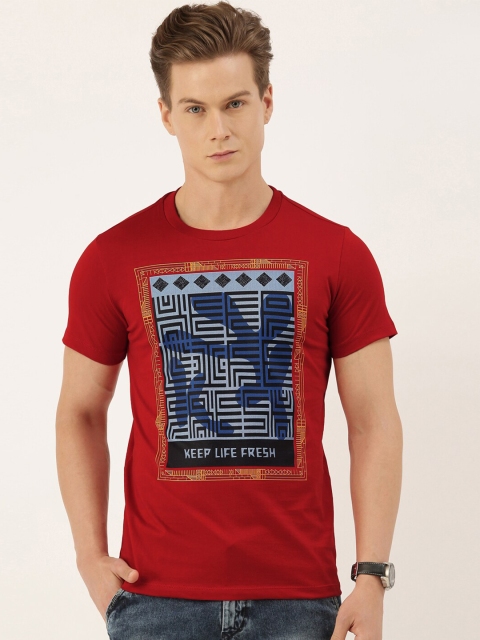 

QUANCIOUS Men Red Printed Round Neck Organic Cotton Sustainable T-shirt