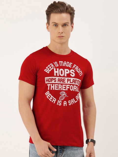 

QUANCIOUS Men Red Solid Round Neck Sustainable T-shirt