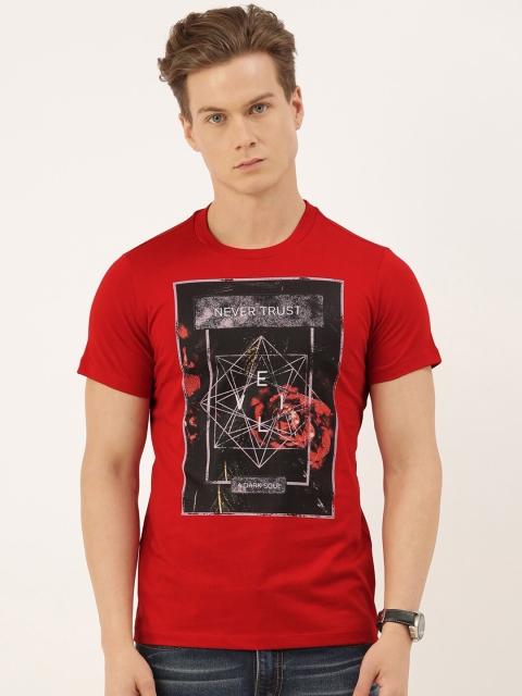

QUANCIOUS Men Red Printed Round Neck Sustainable T-shirt