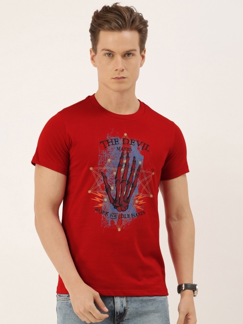 

QUANCIOUS Men Red & Blue Printed Round Neck Organic Cotton Sustainable T-shirt