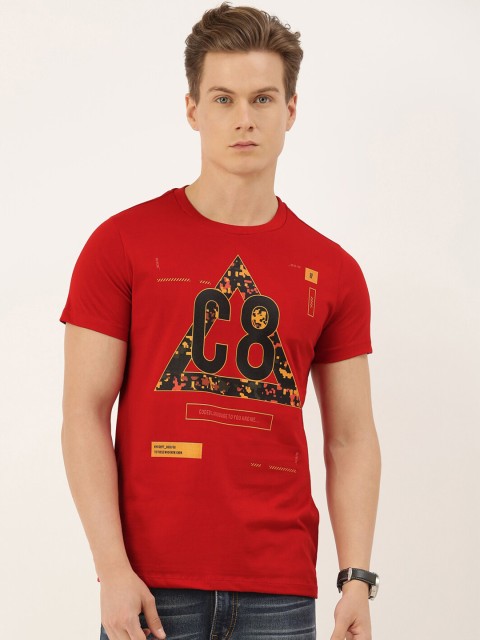 

QUANCIOUS Men Red Printed Round Neck Sustainable T-shirt