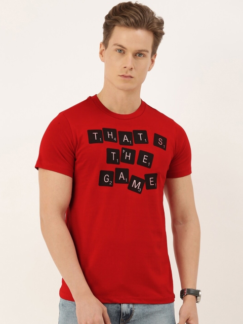 

QUANCIOUS Men Red Solid Round Neck Sustainable T-shirt