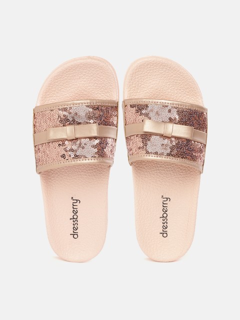

DressBerry Women Rose Gold-Toned Sequinned Flip Flops