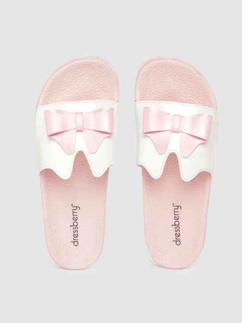 

DressBerry Women White & Pink Solid Bow Detail Sliders