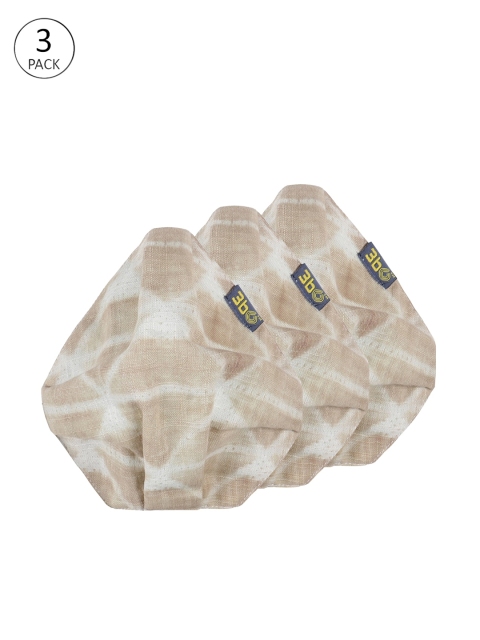 

3BO Women Pack Of 3 Brown & White Shibori Print 3-Ply Reusable Cloth Masks
