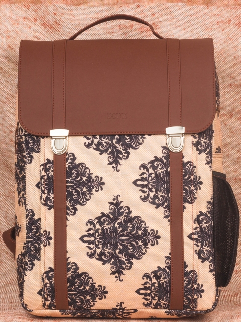 

ZOUK Unisex Beige & Brown Printed Vegan Leather Sustainable Backpack