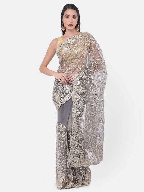 

Neerus Grey Embellished Net Saree