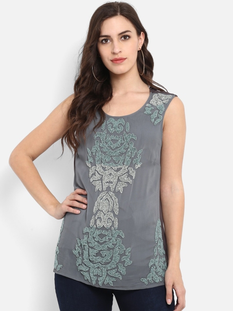 

Aditi Wasan Grey Printed Regular Top