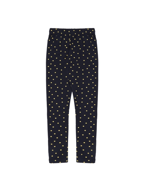 

Pantaloons Junior Girls Navy Blue & Yellow Polka Dot Printed Ankle-Length Cotton Leggings