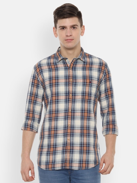 

Louis Philippe Jeans Men Beige & Orange Slim Fit Checked Casual Shirt