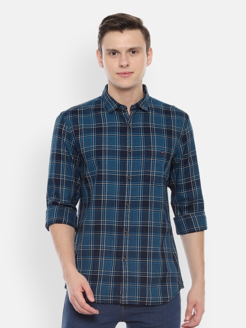 

Louis Philippe Jeans Men Navy Blue Slim Fit Checked Cotton Casual Shirt