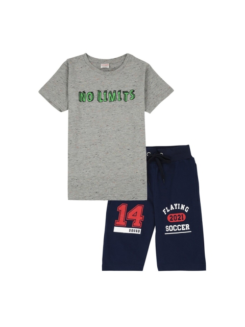 

RAINE AND JAINE Boys Grey & Navy Blue Printed Cotton T-shirt with Capris