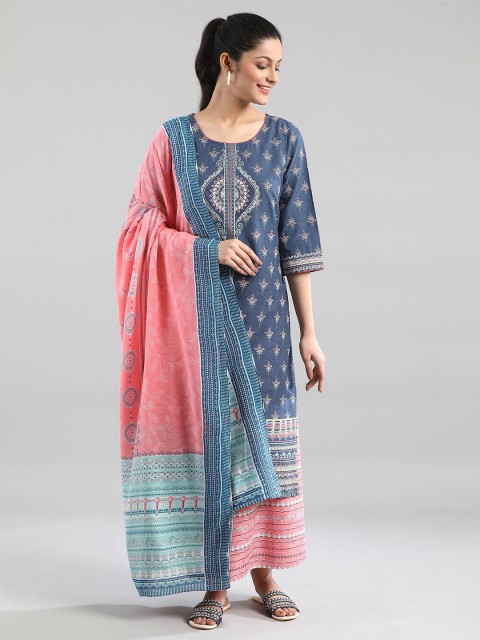

AURELIA Pink & Blue Printed Dupatta