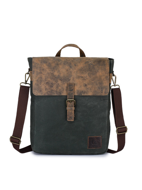 

Carry Trip Unisex Green & Tan Brown Solid Leather Messenger Bag