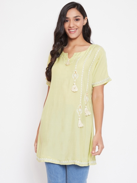 

The Kaftan Company Women Green & White Embroidered Tunic