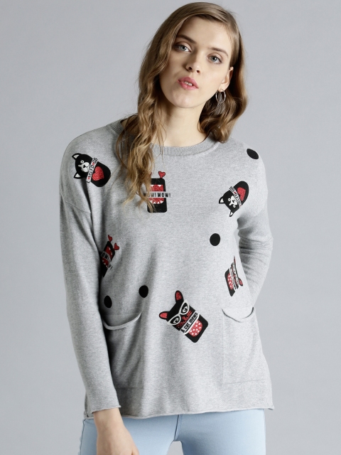 

Kook N Keech Women Grey Melange Printed Sweater