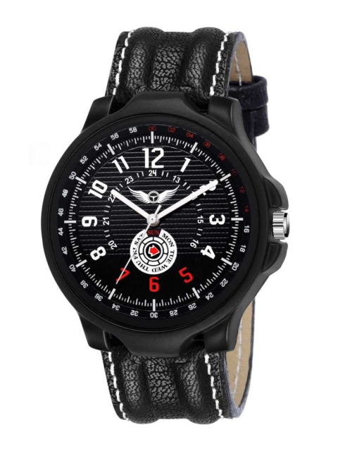 

LOIS CARON Men White & Black Leather Analogue Watch MLC-4208