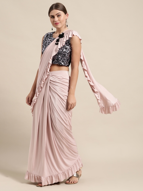 

VASTRANAND Pink Sequinned Ready to Wear Saree with Ruffles