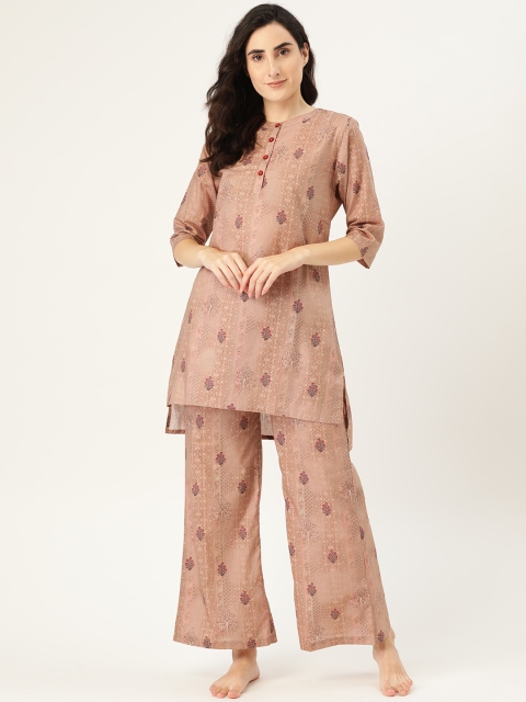 

Clt.s Women Beige & Maroon Printed Night suit