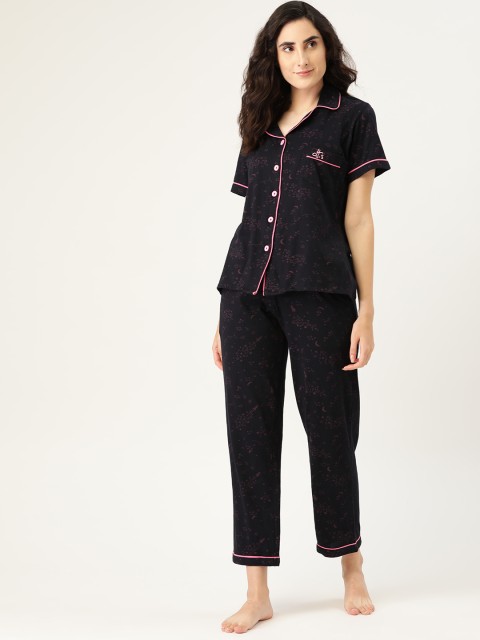 

Clt s Women Navy Blue & Pink Printed Night suit
