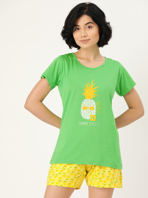 

Clt.s Women Green & Yellow Printed Night suit