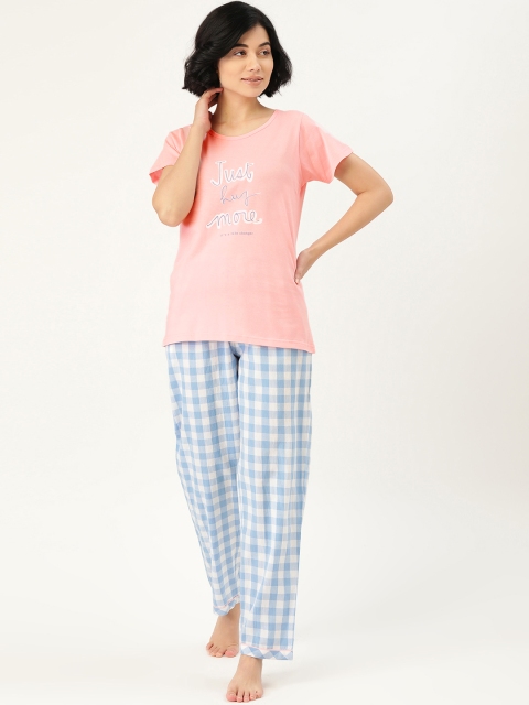 

Clt.s Women Pink & Blue Pure Cotton Printed Night suit