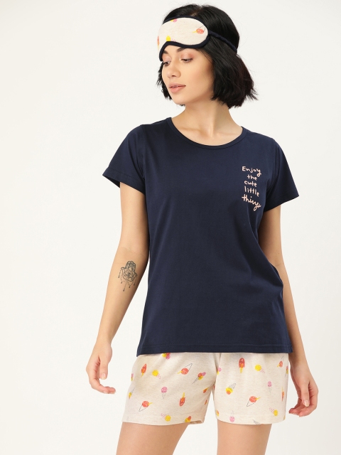 

Clt.s Women Navy Blue & Beige Printed Night suit
