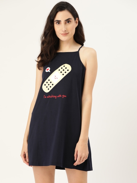 

Clt s Navy Blue & White Pure Cotton Printed Nightdress