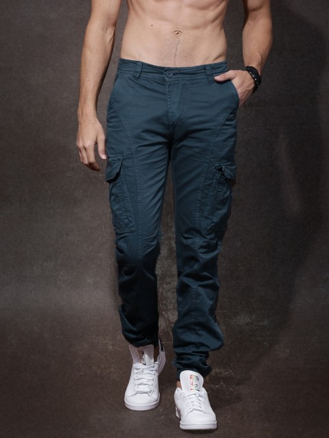 

RDSTR Men Teal Blue Solid Slim Fit Trousers