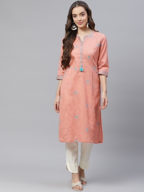 

Laabha Women Pink & Blue Floral Printed Pastels Kurta