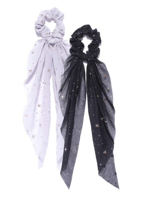 

Blueberry Women Set of 2 Star Print Scrunchies with Knot Detail, Black