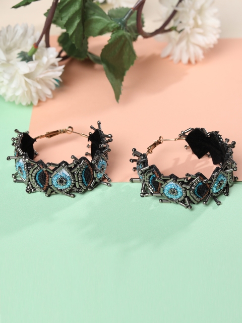 

Blueberry Black & Blue Evil Eye Beaded Handcrafted Circular Hoop Earrings