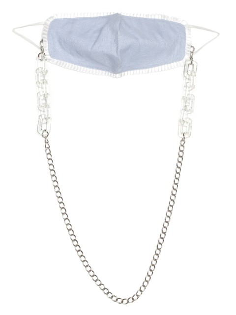 

Blueberry Women Blue Solid Linen Reusable 2-Ply Cloth Mask with Silver-Plated Chain
