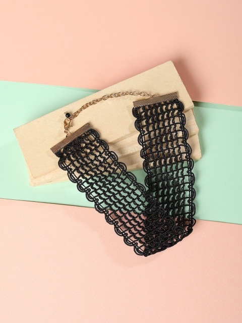 

Blueberry Black Gold-Plated Handcrafted Woven Design Choker Necklace