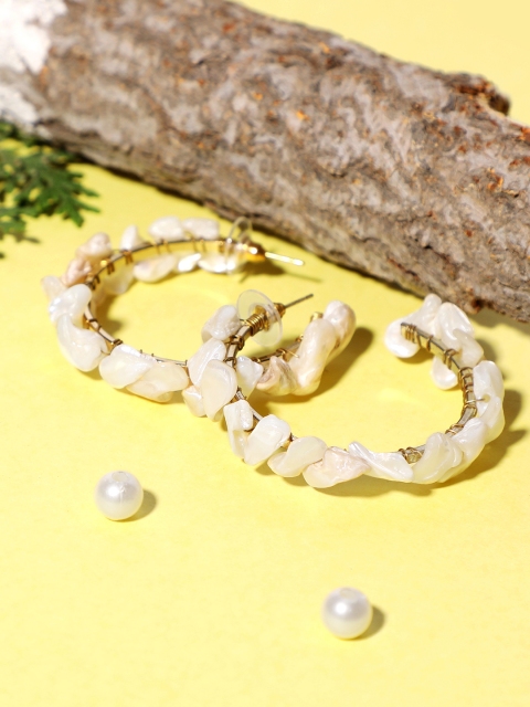 

Blueberry Off White Gold-Plated Beaded Handcrafted Crescent Shaped Half Hoop Earrings