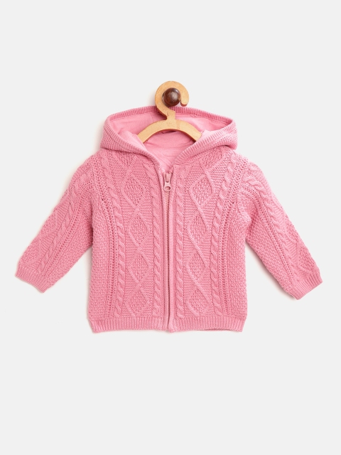 

Marks & Spencer Kids Pink Cable Knitted Hooded Pure Cotton Cardigan