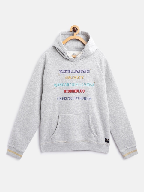 

Marks & Spencer Girls Grey Melange Solid Hooded Sweatshirt with Applique Detail