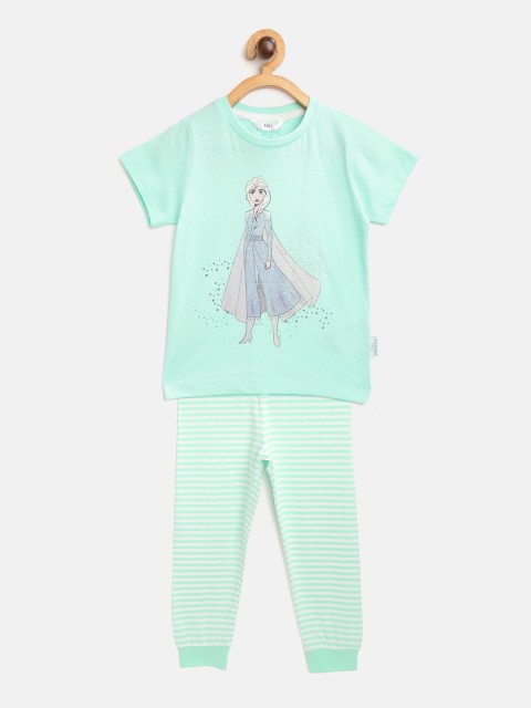 

Marks & Spencer Girls Sea Green & White Elsa Printed Cotton Night suit