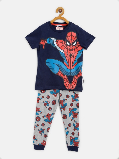

Marks & Spencer Boys Blue & Grey Melange Spider Man Print Night suit