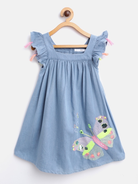 

Marks & Spencer Girls Blue & Pink Butterfly Embroidery Chambray A-Line Dress