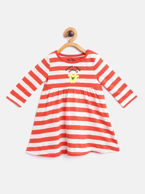 

Marks & Spencer Girls Coral Red & White Striped Pure Cotton A-Line Dress