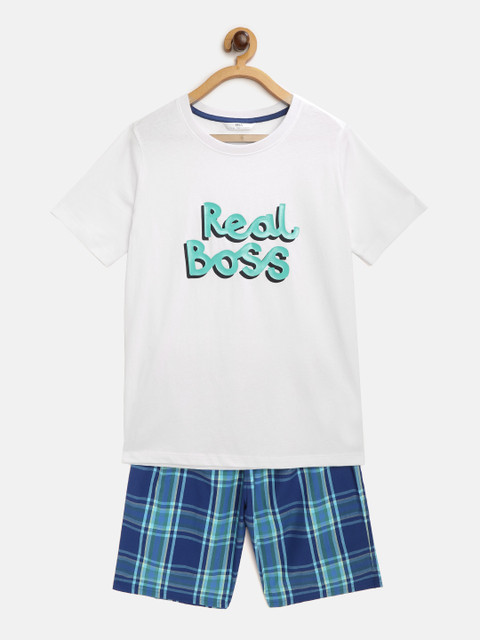 

Marks & Spencer Boys White & Blue Typography Print Cotton Night Suit