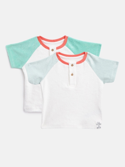 

Marks & Spencer Girls Pack of 2 White & Green Solid Cotton Henley Neck T-shirts