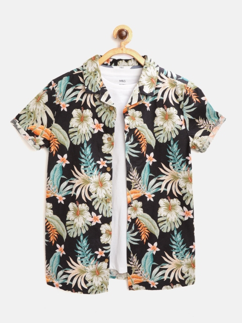 

Marks & Spencer Boys Black & White Floral Print Casual Shirt with Solid T-shirt